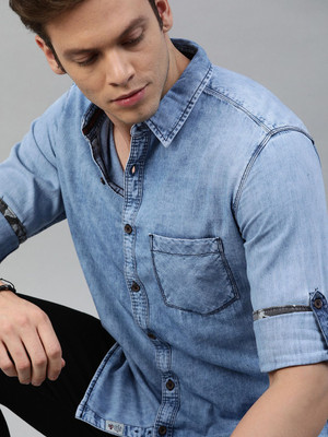 Roadster Men Solid Casual Blue Shirt