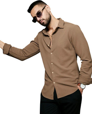 BURRMELLOW Men Striped Casual Brown Shirt