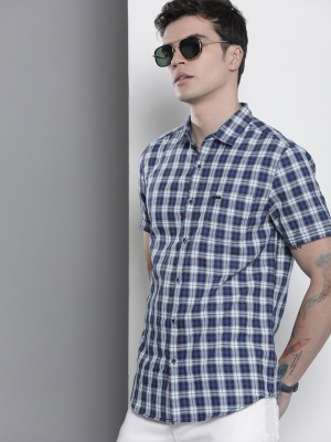 The Indian Garage Co. Men Checkered Casual Dark Blue Shirt