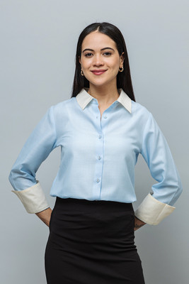 PURYS Women Solid Casual Blue Shirt