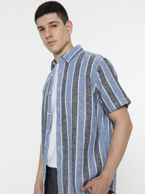 MARKS & SPENCER Men Striped Casual Blue Shirt