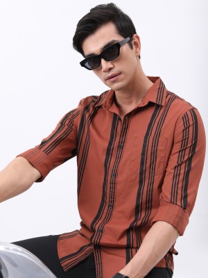 HIGHLANDER Men Striped Casual Brown, Black Shirt