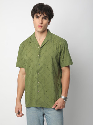 VASTRADO Men Embroidered Casual Dark Green Shirt