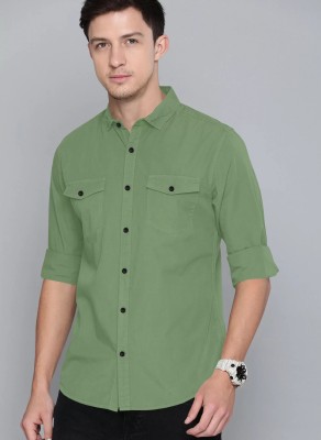 EMTY FASHION Men Solid Casual Light Green Shirt