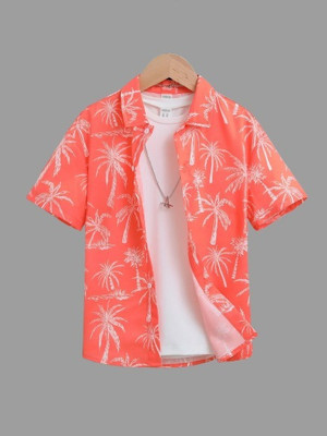 Prachi Creation Boys Printed Casual Orange Shirt