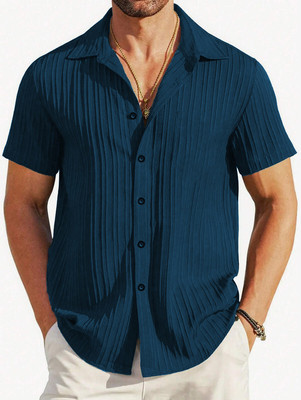 UGAMCREATIONS Men Self Design Casual Blue Shirt