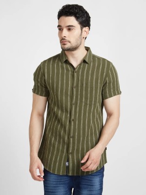 Spykar Men Striped Casual Green Shirt