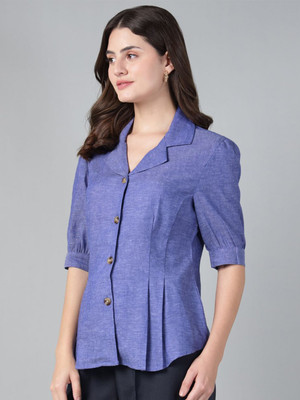 Hancock Women Self Design Formal Blue Shirt