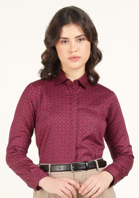 Hancock Women Geometric Print Formal Maroon Shirt