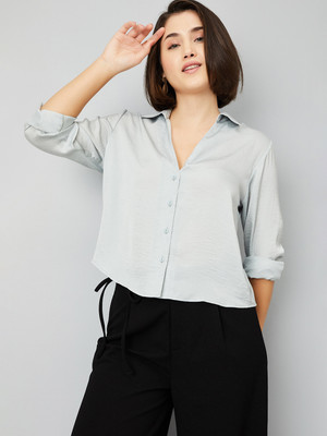 MAX Women Solid Casual Grey Shirt