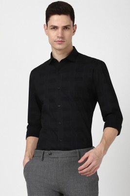 PETER ENGLAND Men Checkered Formal Black Shirt