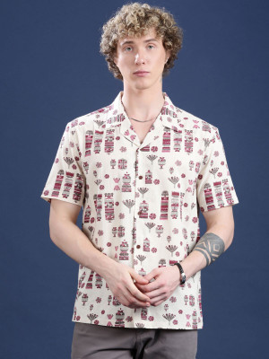 Voroxy Men Printed Casual Maroon Shirt