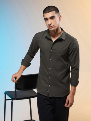 TECHNOSPORT Men Solid Casual Dark Green Shirt