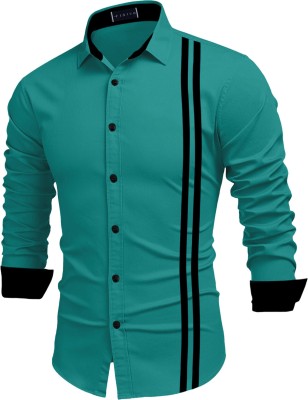 FINIVO FASHION Men Striped Casual Light Green Shirt