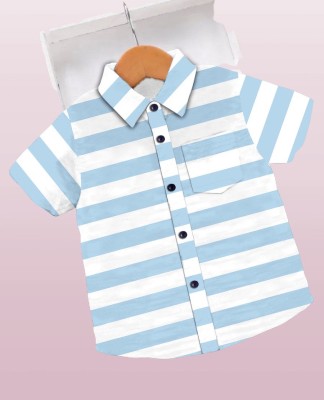 KIKANI ENTERPRISE Baby Boys Striped Casual Light Blue, White Shirt