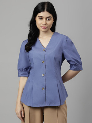 Hancock Women Solid Formal Blue Shirt