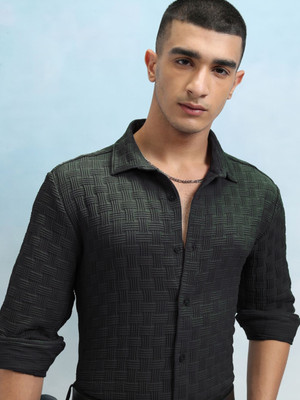 Solbiza Men Self Design Casual Green Shirt