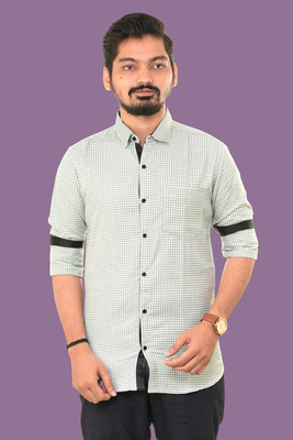 PUBHIZA Men Checkered Casual Green Shirt