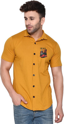 GEUM Men Printed Casual Gold Shirt