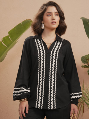 Vishudh Women Solid Casual Black Shirt