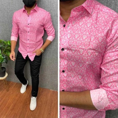 KRISHNA FASHION Men Printed Casual Pink Shirt