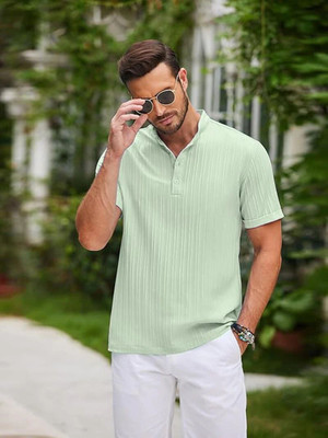 Leriya Fashion Men Self Design Casual Green Shirt