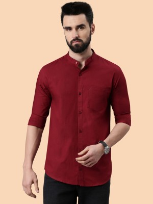 THE SOUL PATROL Men Solid Casual Maroon Shirt