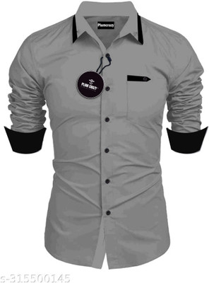Plum Crazy Men Solid Casual Grey Shirt