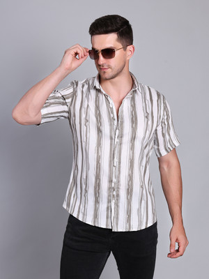 RARE CAMEL Men Geometric Print Casual White Shirt