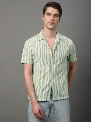 METRONAUT Men Striped Casual Green Shirt