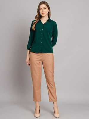 FOSTRIC Women Solid Casual Green Shirt