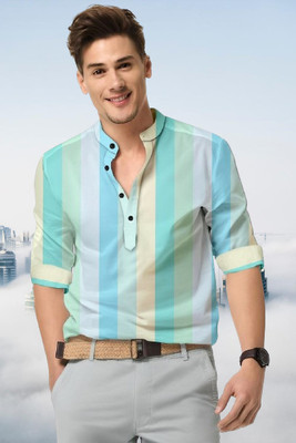 ISUEL FAB Men Striped Formal Light Blue Shirt
