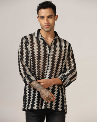 Leriya Fashion Men Printed Casual Black Shirt