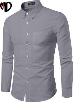 MILDIN Men Solid Casual Grey Shirt