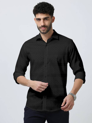 SATADHAR ENTERPRISE Men Self Design Casual Black Shirt