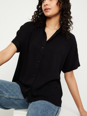 MAX Women Solid Casual Black Shirt