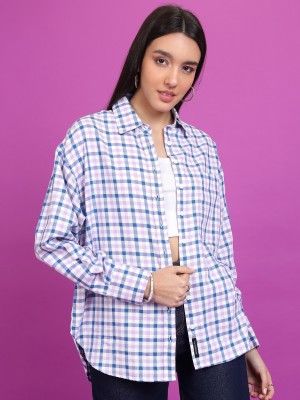 Tokyo Talkies Women Checkered Casual Purple Shirt