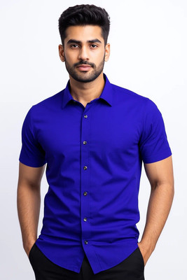 CROWNTAIL Men Solid Casual Blue Shirt