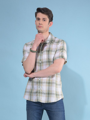 CRIMSOUNE CLUB Men Checkered Casual Beige, Green, White Shirt