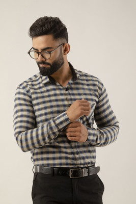 Surhi Men Checkered Formal Blue Shirt