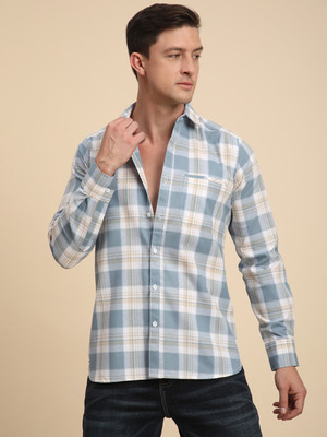 Voroxy Men Checkered Casual Grey Shirt