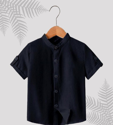 RUTABO Boys Solid Casual Black Shirt