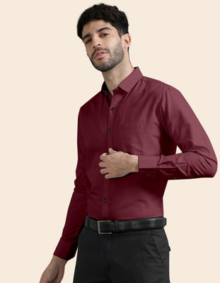 ZUNIYA COLLECTION Men Solid Casual Maroon Shirt