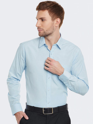KNRO FAB Men Solid Formal Light Blue Shirt
