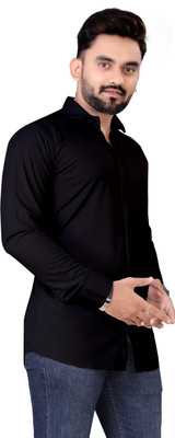 ALVIN CREATION Men Solid Casual Black Shirt
