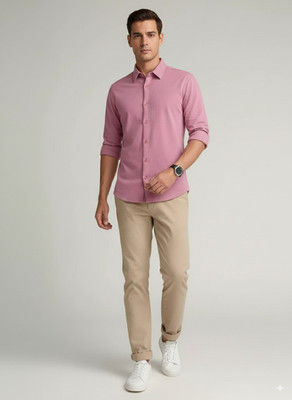 greet fashion Men Solid Casual Pink Shirt