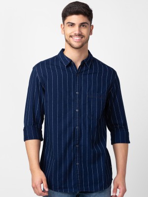 Spykar Men Striped Casual Blue Shirt