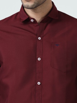 RESERIO Men Solid Casual Maroon Shirt