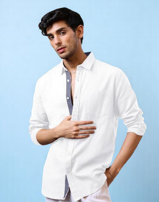 Laxmitextile Hubb Men Solid Casual White Shirt(Pack of 2)