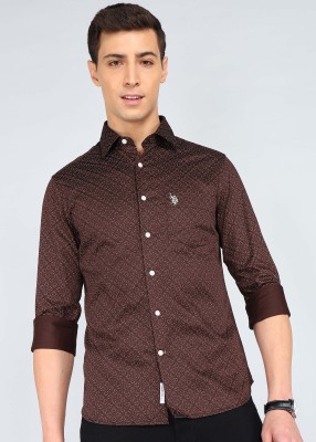 U.S. POLO ASSN. Men Printed Casual Brown Shirt